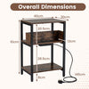 Side Table with Charging Station 3-Tier End Table with Open Storage Shelves-Rustic Brown