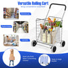 Heavy Duty Folding Shopping Cart with 83L Metal Basket-Silver