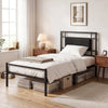 Single Bed Frame with Upholstered Headboard and Metal Slat Support-Black Single Size