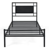 Single Bed Frame with Upholstered Headboard and Metal Slat Support-Black Single Size