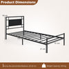 Single Bed Frame with Upholstered Headboard and Metal Slat Support-Black Single Size