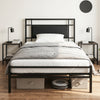 Single Bed Frame with Upholstered Headboard and Metal Slat Support-Black Single Size