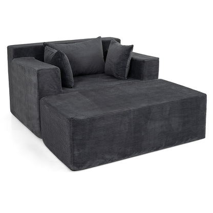 Single Foam Sofa with Ottoman and Pillows Bean Bag Chair No Assembly-Grey
