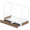Single Size House Bed with 2 Drawers and Roof for Kids-Natural
