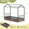 Single Size House Bed with 2 Drawers and Roof for Kids-Rustic Brown