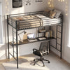 Single Size Loft Bed with Desk and Shelves Metal Loft Bed Frame-Black