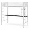 Loft Bed with Desk and Shelves Metal Loft Bed Frame-White