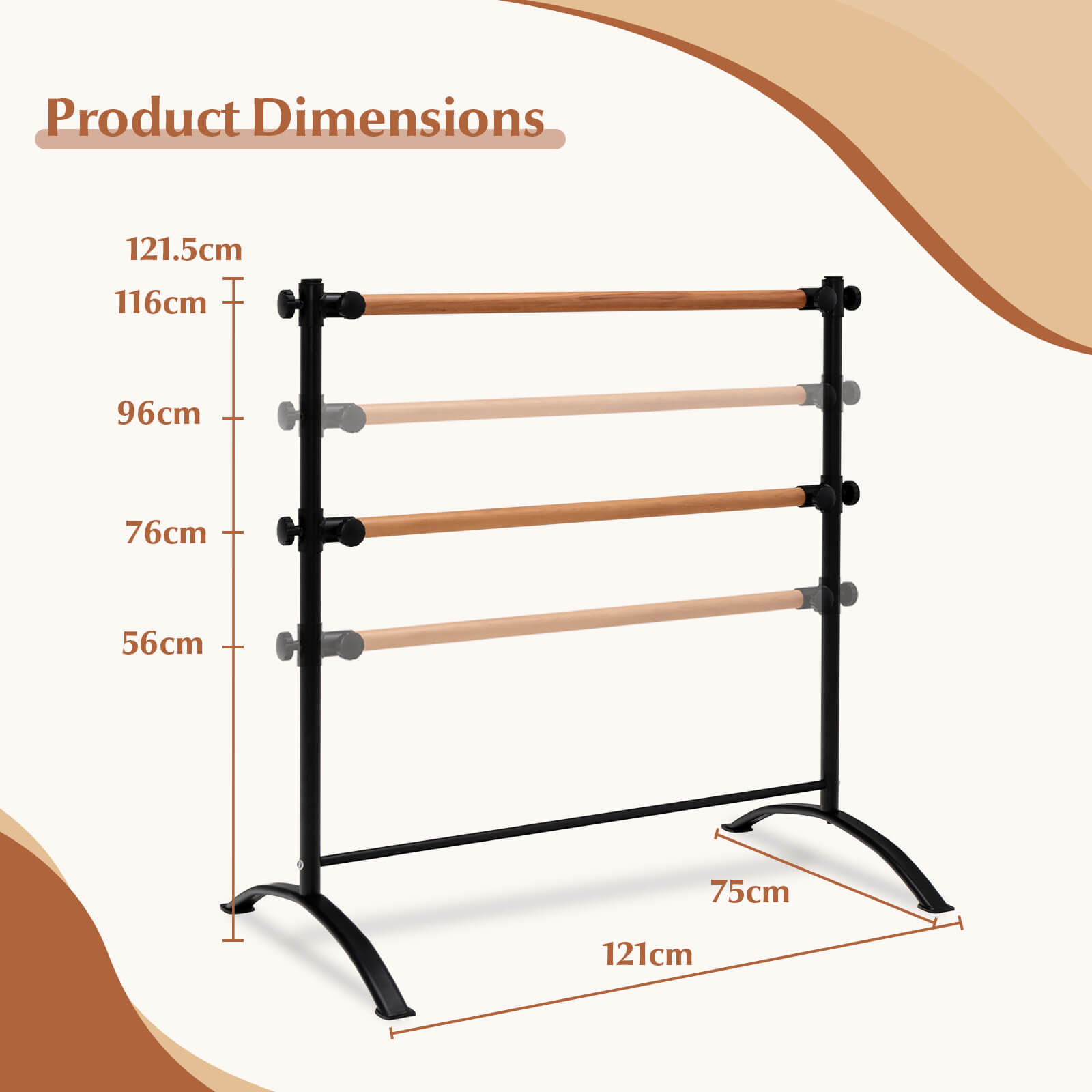 4 Feet Freestanding Ballet Barre with Height Adjustable-Black