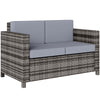 Outsunny Rattan Sofa, 2 Seater Garden Furniture with Soft Padded Cushion and Armrests, Wicker Garden Loveseat for Patio, Mixed Grey