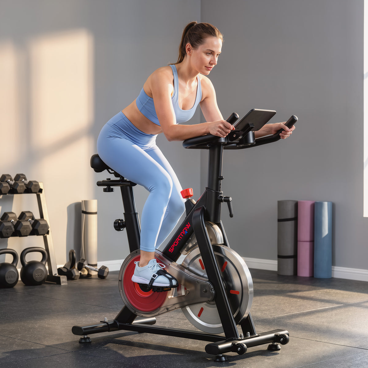SPORTNOW Exercise Bike for Home Gym with Smart APP, Magnetic Resistance, Adjustable Seat & Handlebars, LCD Display, Wheels
