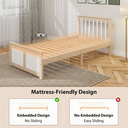 HOMCOM Pine Storage Bed, 3ft Single Solid Wooden Bed Frame with Drawers, Headboard, Wood Slat Support, Natural Wood Finish