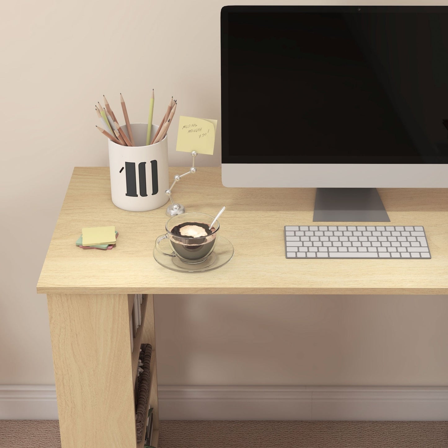 HOMCOM L-shaped desk modular computer desk built-in bookcase + 3-tier shelf white and natural wood