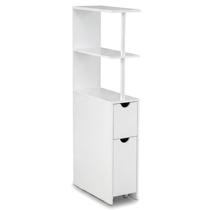 Slim Bathroom Storage Cabinet Small Corner Floor Cabinet with Open Shelves-White