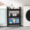 Slim Rolling Storage Cart 3-Tier Bathroom Organizer with Handles and Wheels-Black