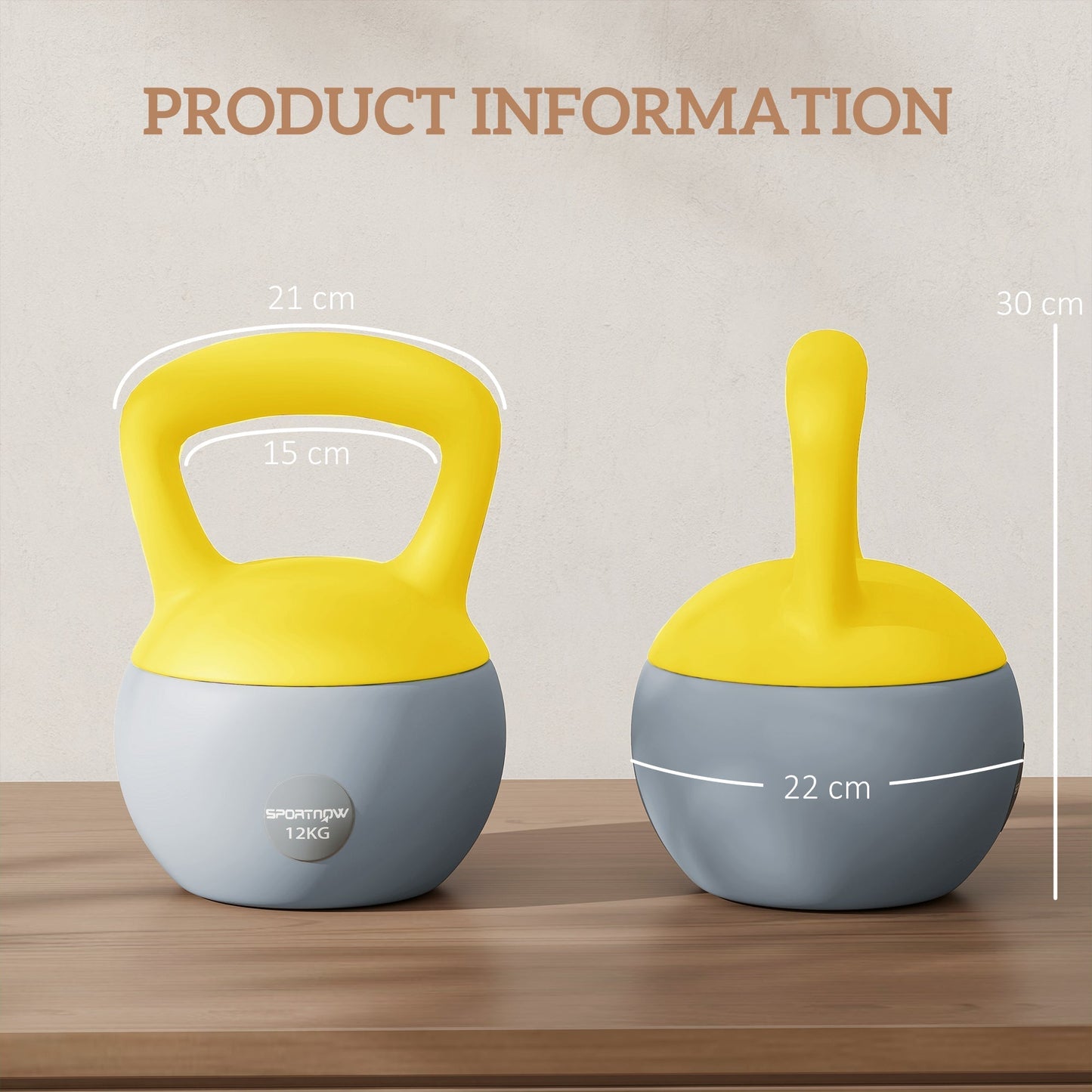 SPORTNOW 12KG Soft Kettlebell, Kettlebell with Non-Slip Handle for Home Gym, Weight Lifting, Strength Training, Yellow/Grey