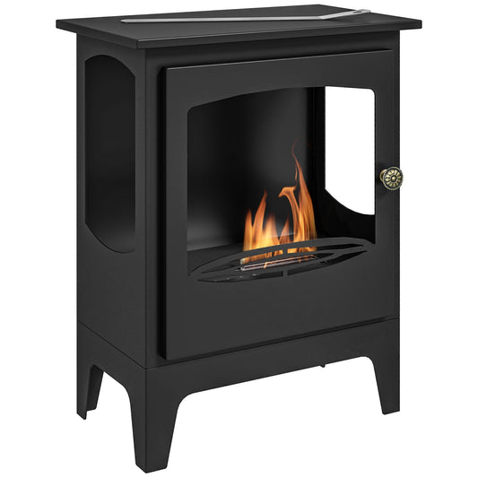 HOMCOM Freestanding Ethanol Fireplace, Steel Bioethanol Fireplace with Stainless Steel Flame Snuffer, 0.9L Tank, 3 Hours Burning Time for Indoor, Black