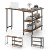360° Rotating Sofa Side Table Mobile End Table with 2-Tier Storage Shelves-Rustic Brown