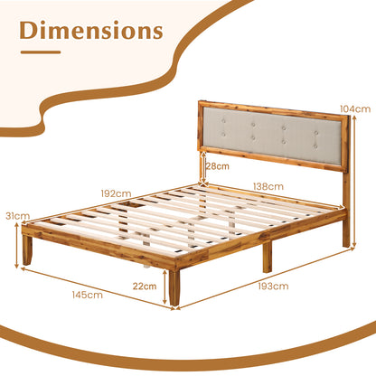 Solid Acacia Wood Bed Frame with Tufted Headboard and Ample Under-bed Space-Full Size
