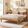 Solid Acacia Wood Bed Frame with Tufted Headboard and Ample Under-bed Space-Queen Size