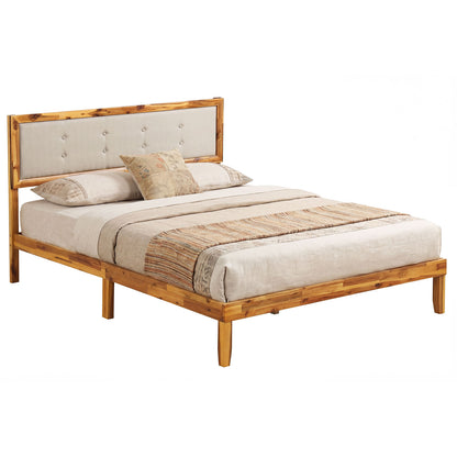Solid Acacia Wood Bed Frame with Tufted Headboard and Ample Under-bed Space-Queen Size