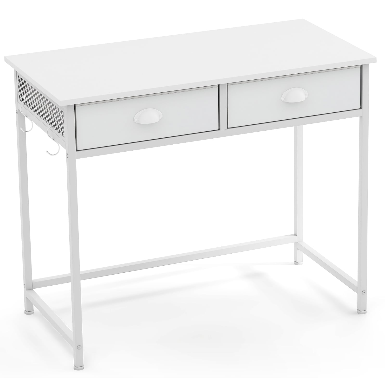 Space Saving Computer Desk with 2 Fabric Drawers-White
