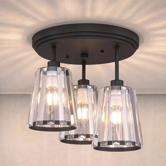 HOMCOM 3-Light Crystal Glass Ceiling Light in Black