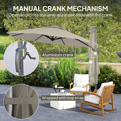 Outsunny 3 m Five-Angle Cantilever Parasol - Light Grey