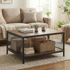 Square Coffee Table 2-Tier Center Table with Open Storage Shelf Industrial-Brown
