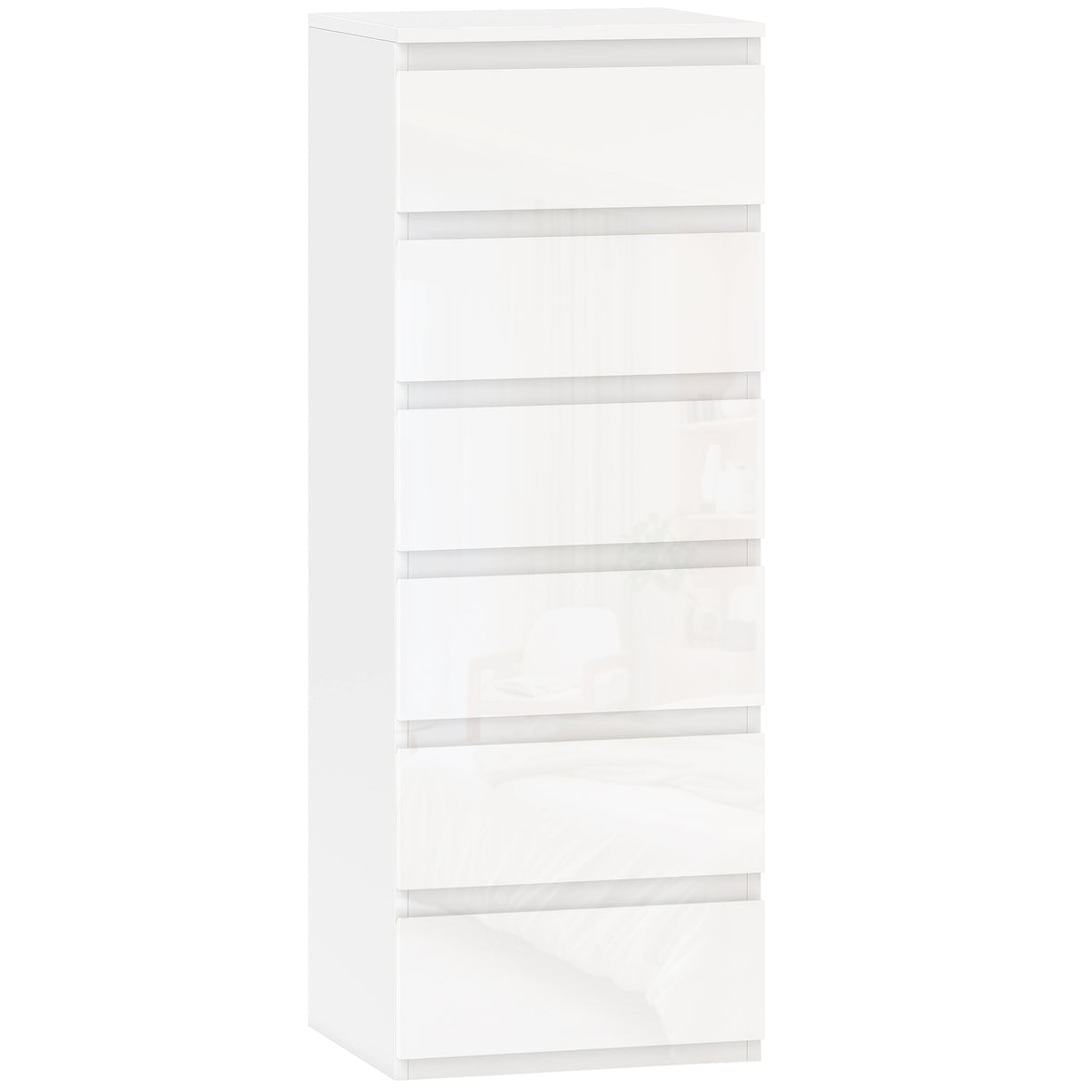 HOMCOM Chest of Drawers High Gloss Finish 6 Drawer Dresser in High-gloss White