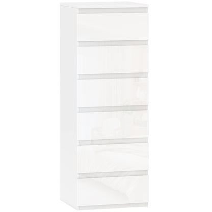 HOMCOM Chest of Drawers High Gloss Finish 6 Drawer Dresser in High-gloss White