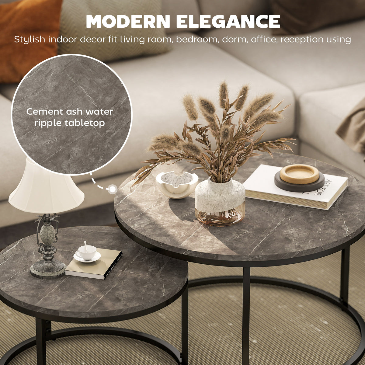 HOMCOM Industrial Nesting Coffee Table Set of 2 in Marble Dark Grey