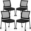 Stackable Armless Waiting Room Guest Chair with Wheels Set of 4-Black