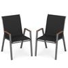 Stackable Patio Chairs Set of 2 Outdoor Breathable Fabric Dining Chairs with High Backs-Black