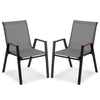 Stackable Patio Chairs Set of 2 Outdoor Breathable Fabric Dining Chairs with High Backs-Grey