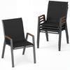 Stackable Patio Chairs Set of 4 Outdoor Breathable Fabric Dining Chairs with High Backs-Black