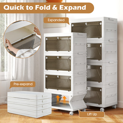 3-Tier/4-Tier Stackable Storage Bins with 3-Way-to-Open Drawers and Wheels-4-Tier