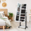 Lockable Jewelry Armoire Organizer with 3-Color Dimmable LED Full-Length Mirror-White