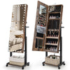 Lockable Jewelry Armoire Organizer with 3-Color Dimmable LED Full-Length Mirror-Brown