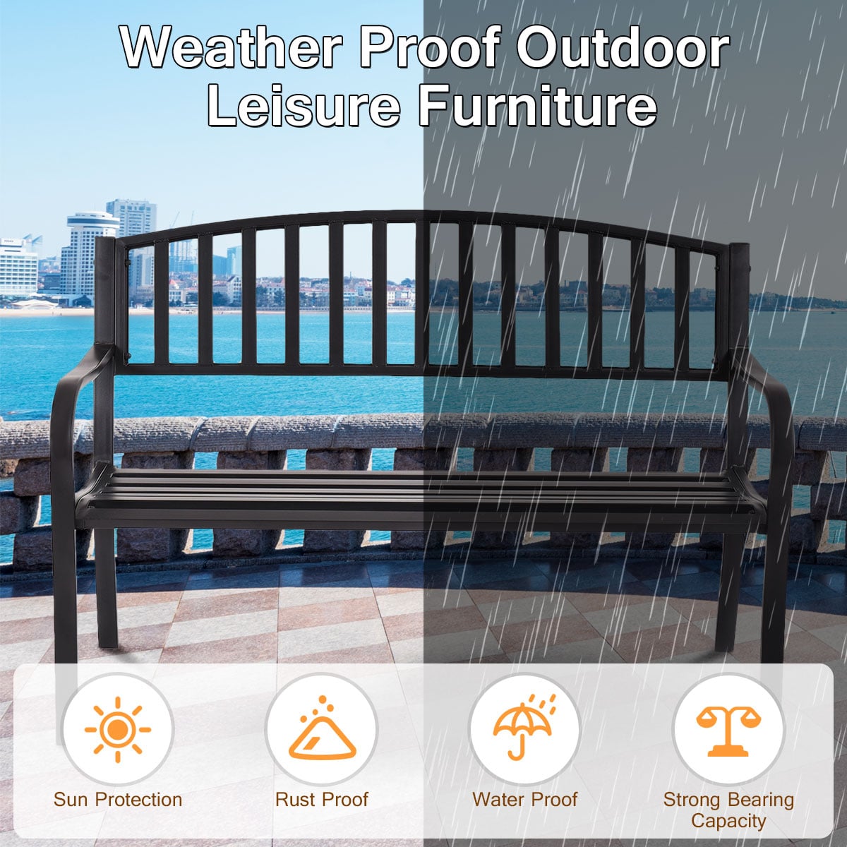 Steel Garden Bench Outdoor Patio Bench with Streak Design