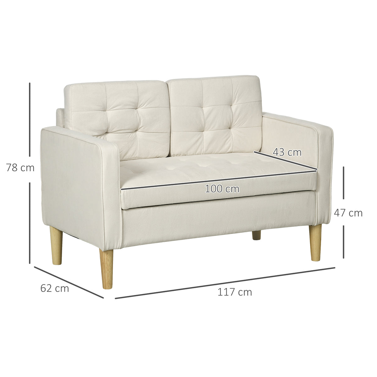HOMCOM Modern Loveseat Sofa in Cream White