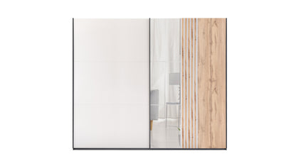 Evora Mirrored Sliding Door Wardrobe 250cm in Black Matt and Cashmere and Oak Wotan