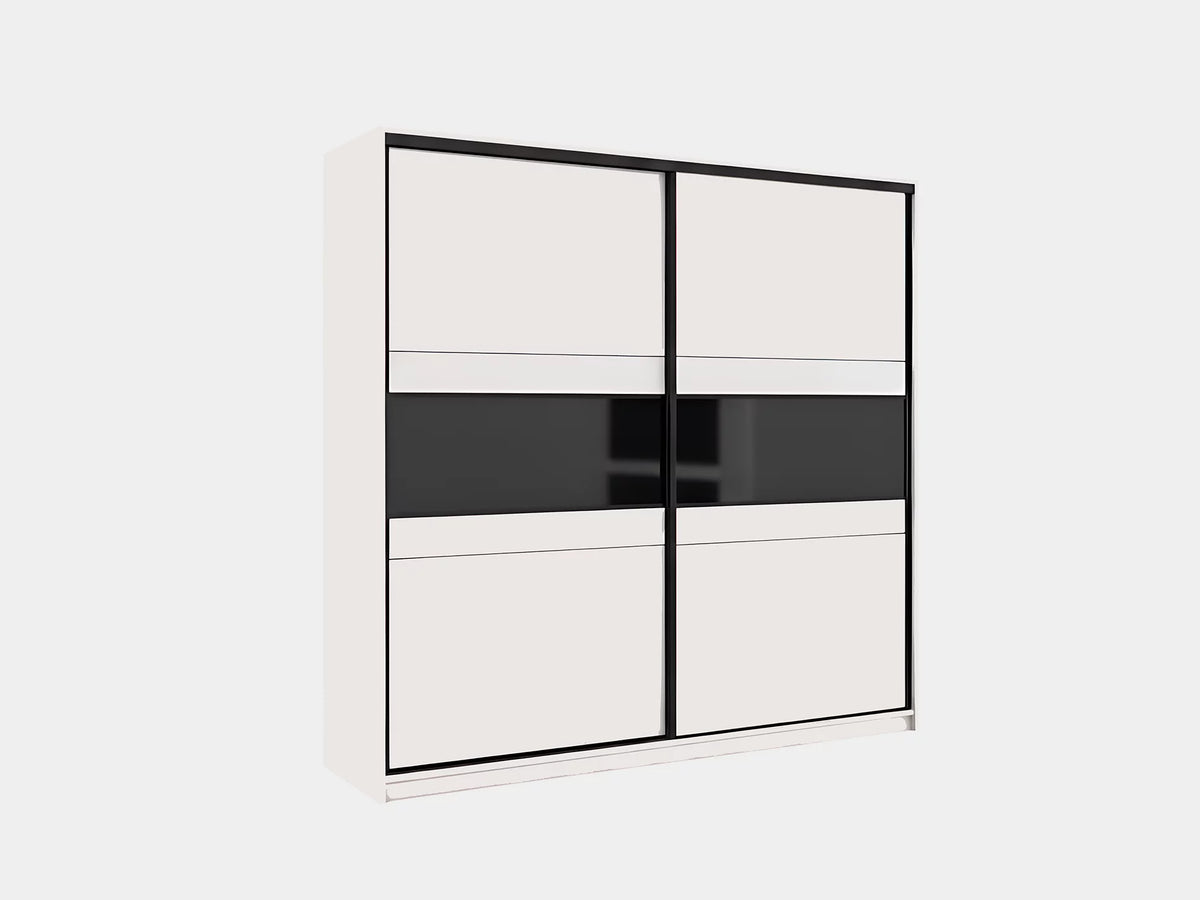 Manhattan Sliding Door Wardrobe 226cm (MANHATTAN-226) in Cashmere and Blac Glass