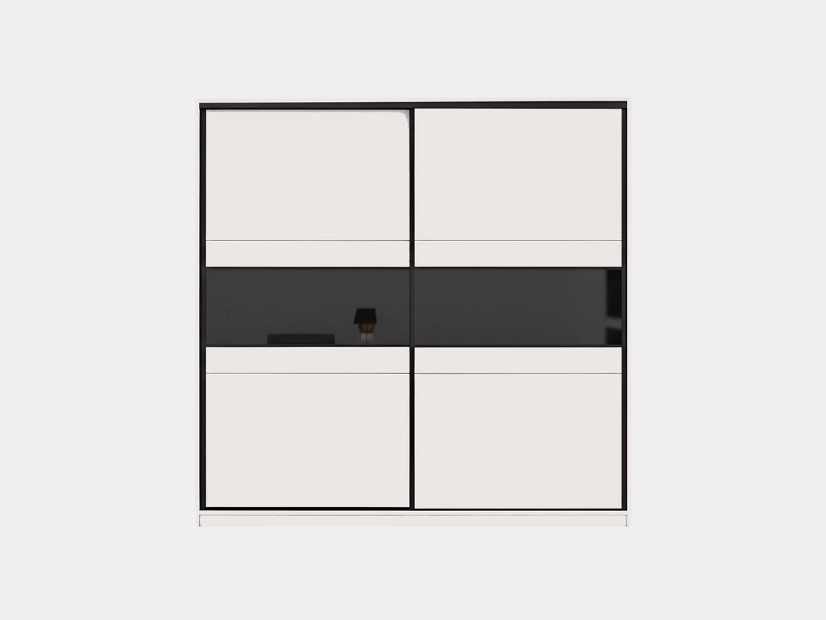 Manhattan Sliding Door Wardrobe 226cm (MANHATTAN-226) in Cashmere and Blac Glass