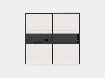 Manhattan Sliding Door Wardrobe 226cm (MANHATTAN-226) in Cashmere and Blac Glass