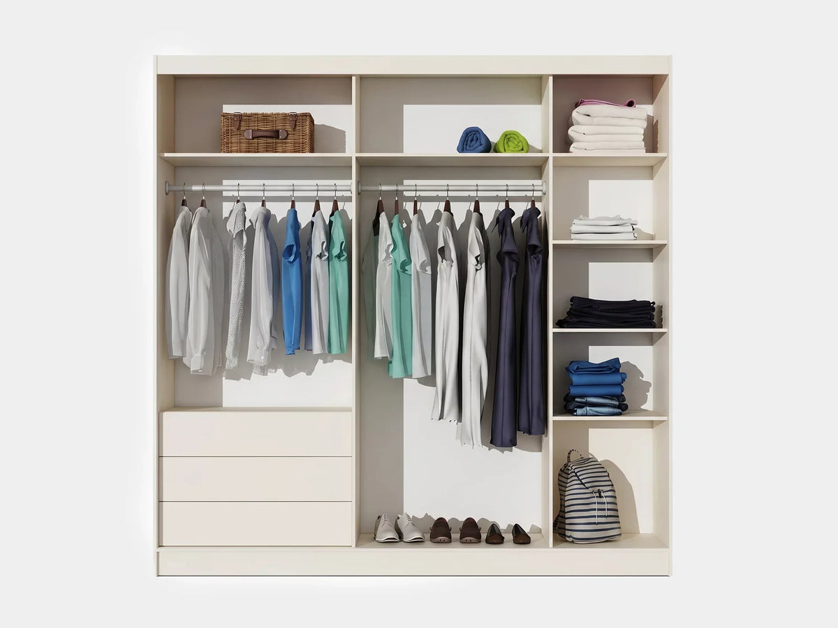 Manhattan Sliding Door Wardrobe 226cm (MANHATTAN-226) in Cashmere and Blac Glass