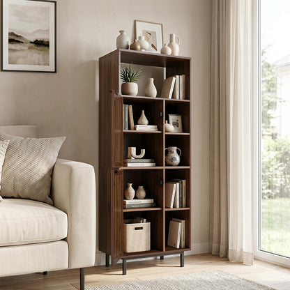 Storage Cabinet with 2 Rattan Doors and 5 Compartments-Brown