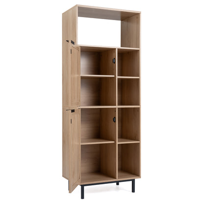 Storage Cabinet with 2 Rattan Doors and 5 Compartments-Natural