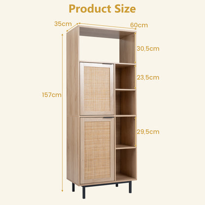 Storage Cabinet with 2 Rattan Doors and 5 Compartments-Natural