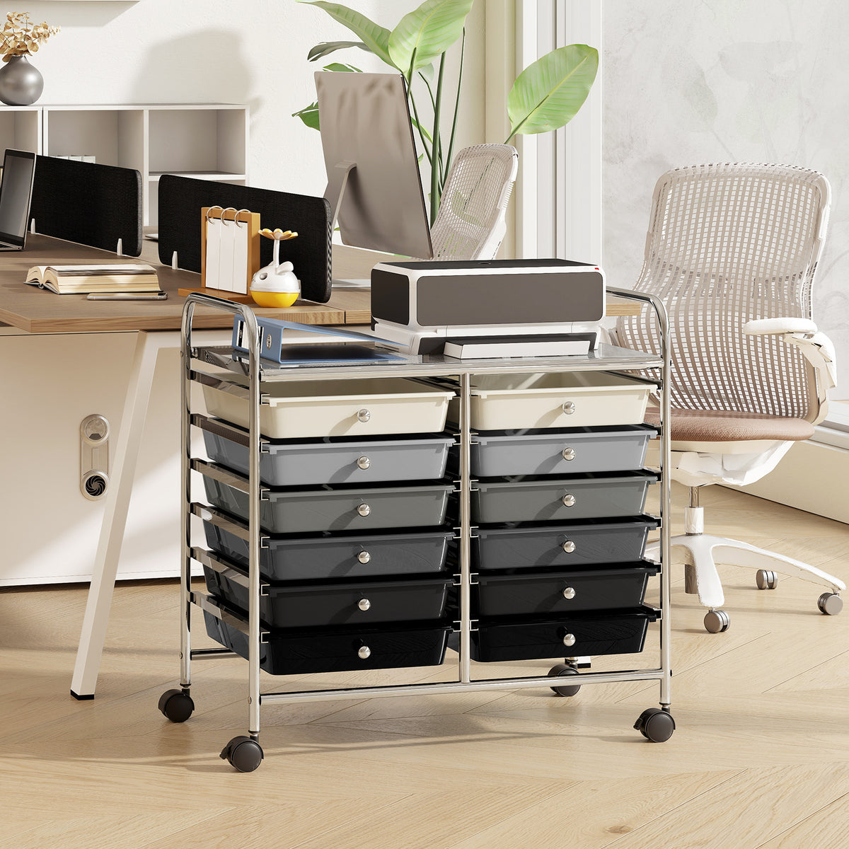 Storage Rolling Cart with Drawer and Large Countertop Side Handles-Gradient Black