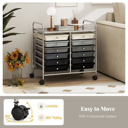 Storage Rolling Cart with Drawer and Large Countertop Side Handles-Gradient Black